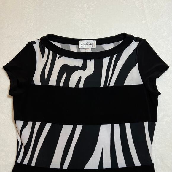 Joseph Ribkoff Round Neck Stripe Tropical Zebra Print Dress Size 10 Colorful - Picture 3 of 9